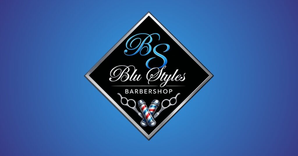 Blu Styles Barbershop logo, a classic barber and grooming shop on Historic C-Street.