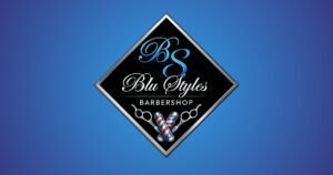 Blu Styles Barbershop logo, a classic barber and grooming shop on Historic C-Street.