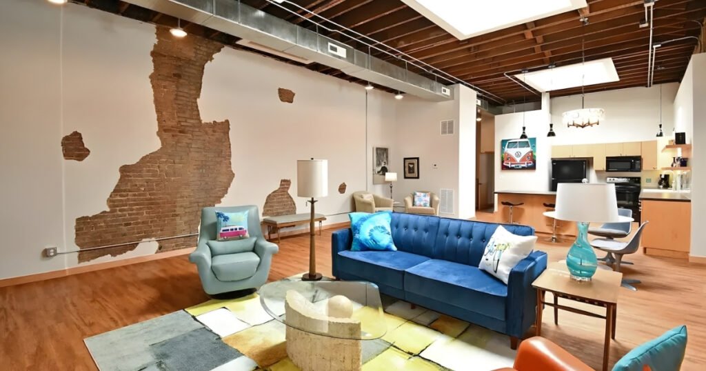 The Frisco Loft, a stylish historic loft stay on Historic C-Street in Springfield, Missouri.
