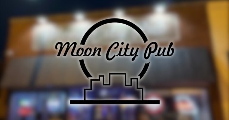 Moon City Pub sign and storefront, a live music pub on Historic Commercial Street in Springfield, Missouri.
