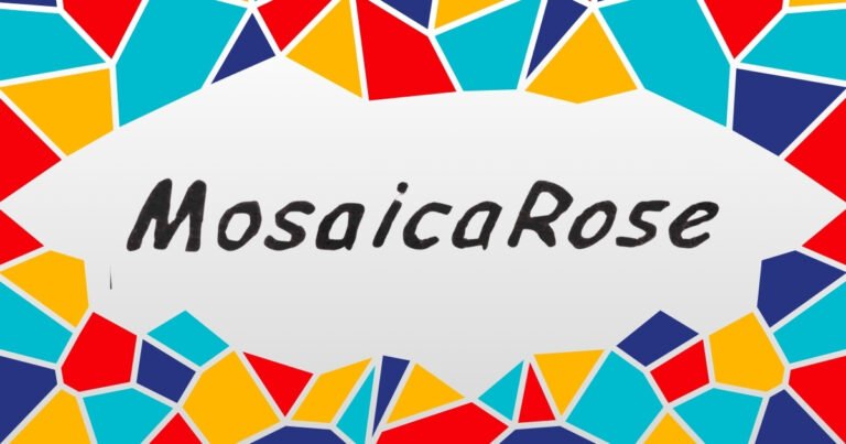 MosaicaRose logo framed by colorful mosaic tiles, a mosaic art studio on Historic C-Street, Springfield, MO.