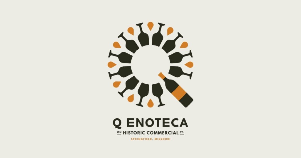Q Enoteca logo with a grape cluster Q, a wine bar on Historic Commercial Street in Springfield, Missouri.