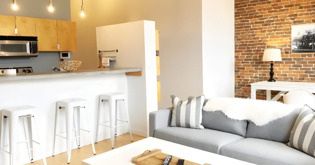 Interior of Westend Loft One, a modern loft with full kitchen on Historic Commercial Street, Springfield, MO.