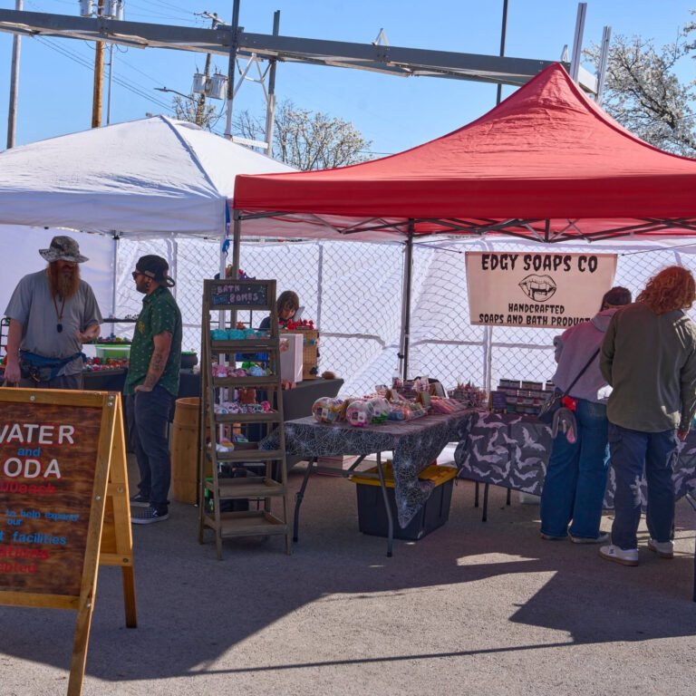 The Edgy Soaps Co booth of handcrafted soaps and bath bombs at the C-Street City Market.