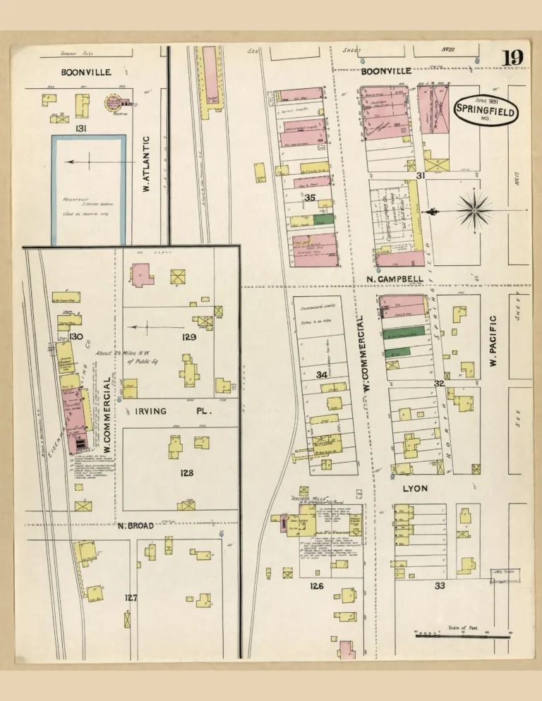 Sanborn fire insurance map of Commercial Street, Springfield, MO, 1891, west sheet.