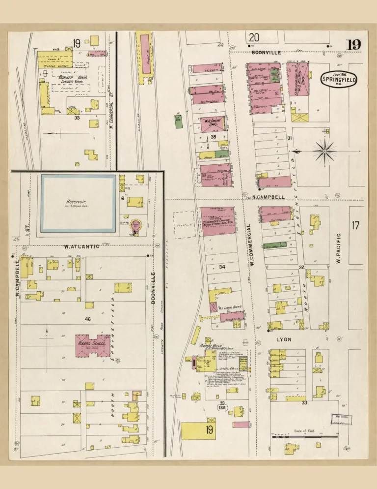 Sanborn fire insurance map of Commercial Street, Springfield, MO, 1896, west sheet.