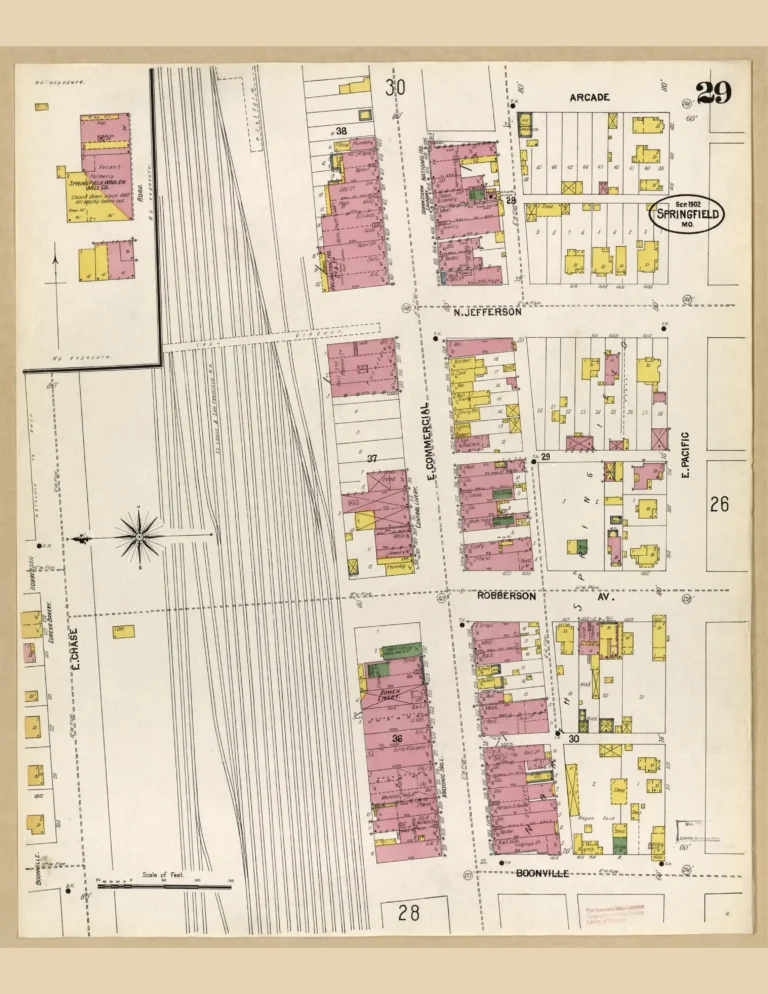 Sanborn fire insurance map of Commercial Street, Springfield, MO, 1902, central sheet.