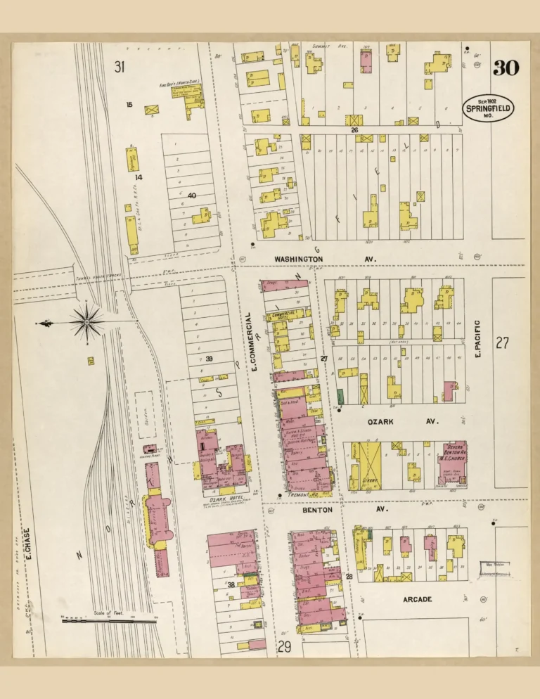 Sanborn fire insurance map of Commercial Street, Springfield, MO, 1902, east sheet.