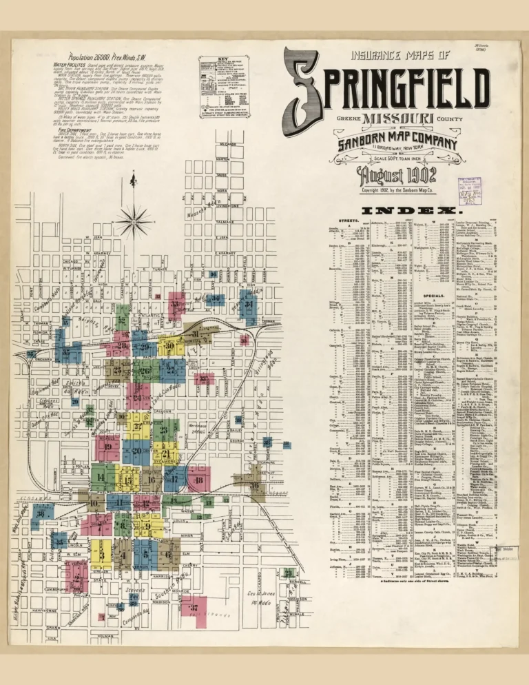 Sanborn fire insurance map index for Springfield, Missouri, August 1902.
