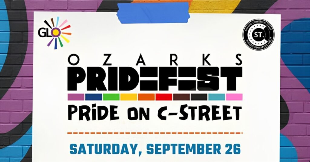 Ozarks Pridefest, Pride on C-Street graphic for Saturday September 26, Historic Commercial Street, Springfield, MO.