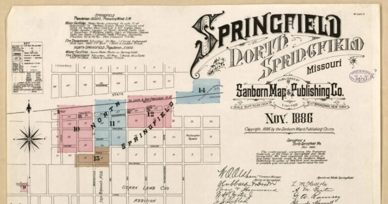 Sanborn map archive graphic for Historic C-Street showing an early Springfield fire insurance map index, MO.