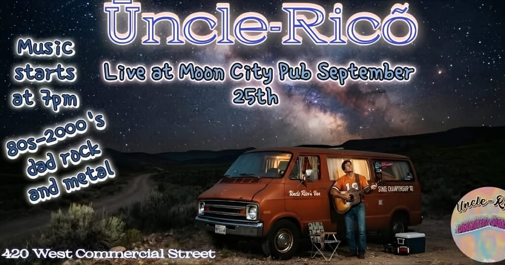 Uncle Rico live music graphic for a September 25 show at Moon City Pub, 420 West Commercial Street, Springfield.