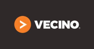 Vecino logo with an orange play button mark, an organization in Springfield's Historic C-Street community.