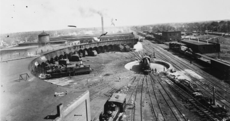 Frisco Railroad north rail yards near Commercial Street, 1920.