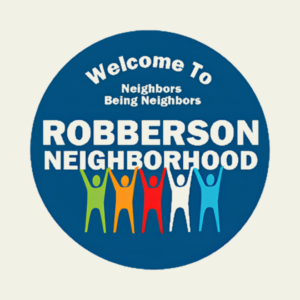 Robberson Neighborhood logo, Neighbors Being Neighbors, near Historic C-Street, Springfield, MO.