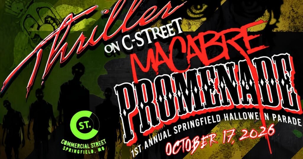 Thriller on C-Street Macabre Promenade graphic for the Springfield Halloween parade, October 17, 2026.